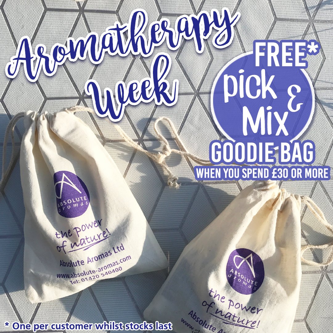 AbsoluteAromas's tweet photo. It's Aromatherapy week! To celebrate we're giving away a free pick and mix goodie bag with all orders! ✨🎁🍃🌸🍋 #aromatherapyweek #aromatherapy #goodiebag https://t.co/ErGramS05b