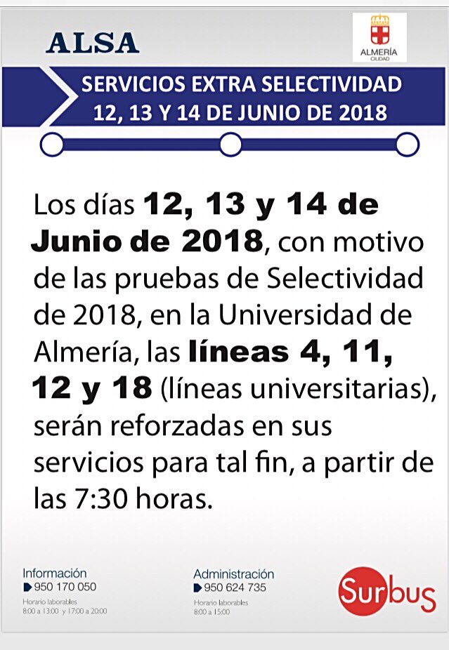 aytoalm's tweet photo. Tu nota en Selectividad puede llevarte muy lejos. De momento, nosotros te llevamos al examen 📝 ¡Suerte! 😉#autobús #RefuerzoSelectividad 🚌@ALSA_Autobuses https://t.co/iFN08X2O3A
