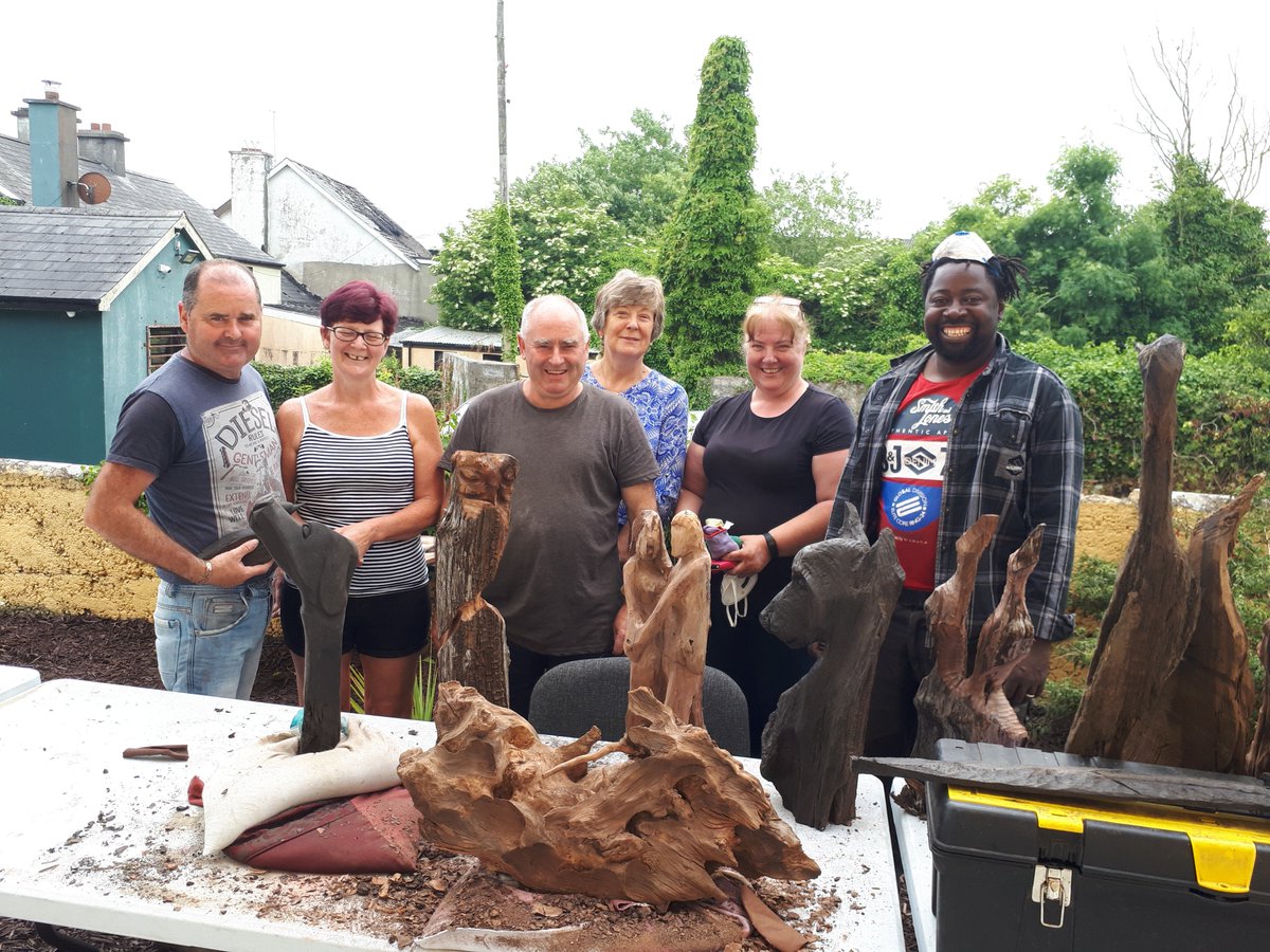 Bog Oak Carvers from Bridgeways FRC in Ballymahon displaying their almost completed work. #atalentedbunch! #communityeducation