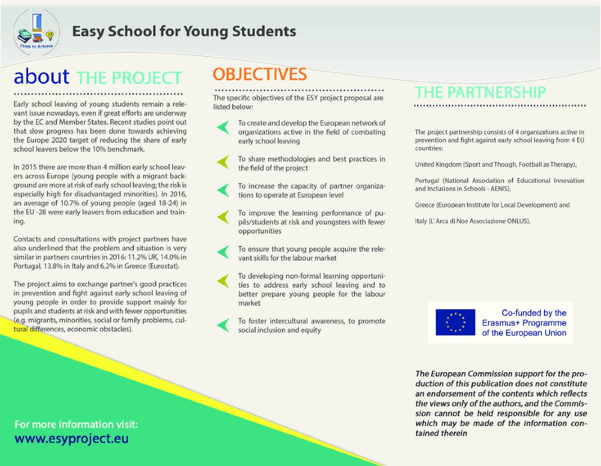 sportandthought's tweet photo. ESY project aims to share European best practice in prevention of early school leaving #epluspeople #ESYproject @erasmusplusUK @NCCBrent @aenieorg @EMICRO https://t.co/MHcgGNzfZo