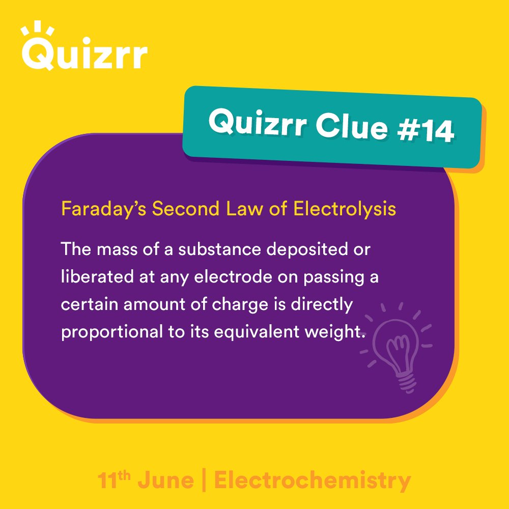 playquizrr's tweet photo. Here's the clue for tonight's quiz on Electrochemistry at 9 PM!

Follow our page to receive more such clues.

Download Quizrr now: https://t.co/lZeC64CF7O

#quizrr #playquizrr #play #quiz #clue #hint #learn #earn #fun #game #win #cash #paytm https://t.co/RxaAiAlbCP