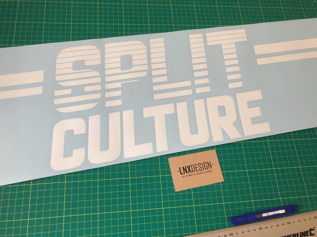 LNXDesign's tweet photo. Large 1340mm wide “Split Culture” decal ready for Luke Van Biene 👌🏼 We can accommodate one off bespoke decal orders - get in touch today! ✉️ #lnxdesign #vinyl #stickers #decals #glosswhite #splitculture https://t.co/vpge4niF2B
