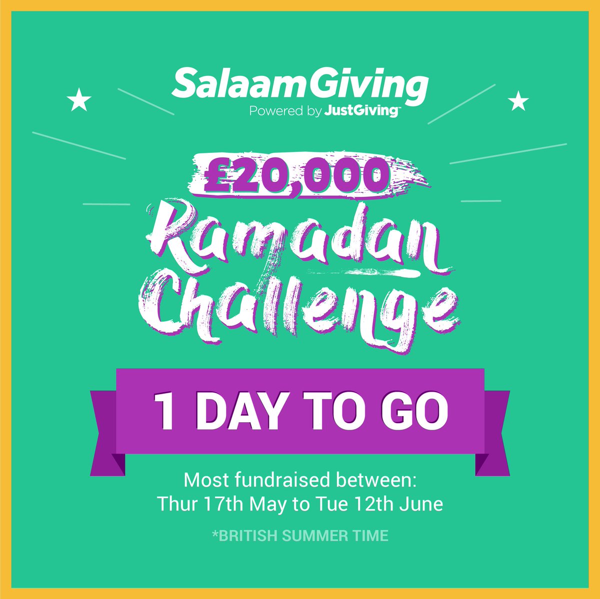 SalaamGiving's tweet photo. Our amazing Ramadan fundraising challenge is coming to a close, but you still have time to make a BIG difference to your chosen cause!

At the end of the 27th day, we will give a £10k boost to the best performing campaign!

To start your journey click: https://t.co/hnSsHLFbcc. https://t.co/a8mR2heuhD