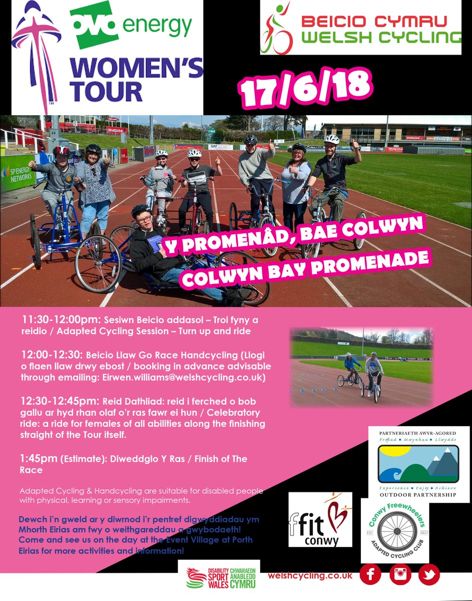 BeicioCymru's tweet photo. Join us at the finish of stage 5 of #WTOB for lots of cycling opportunities!

@dsw_news @conwy https://t.co/2b6Sv4SFcv