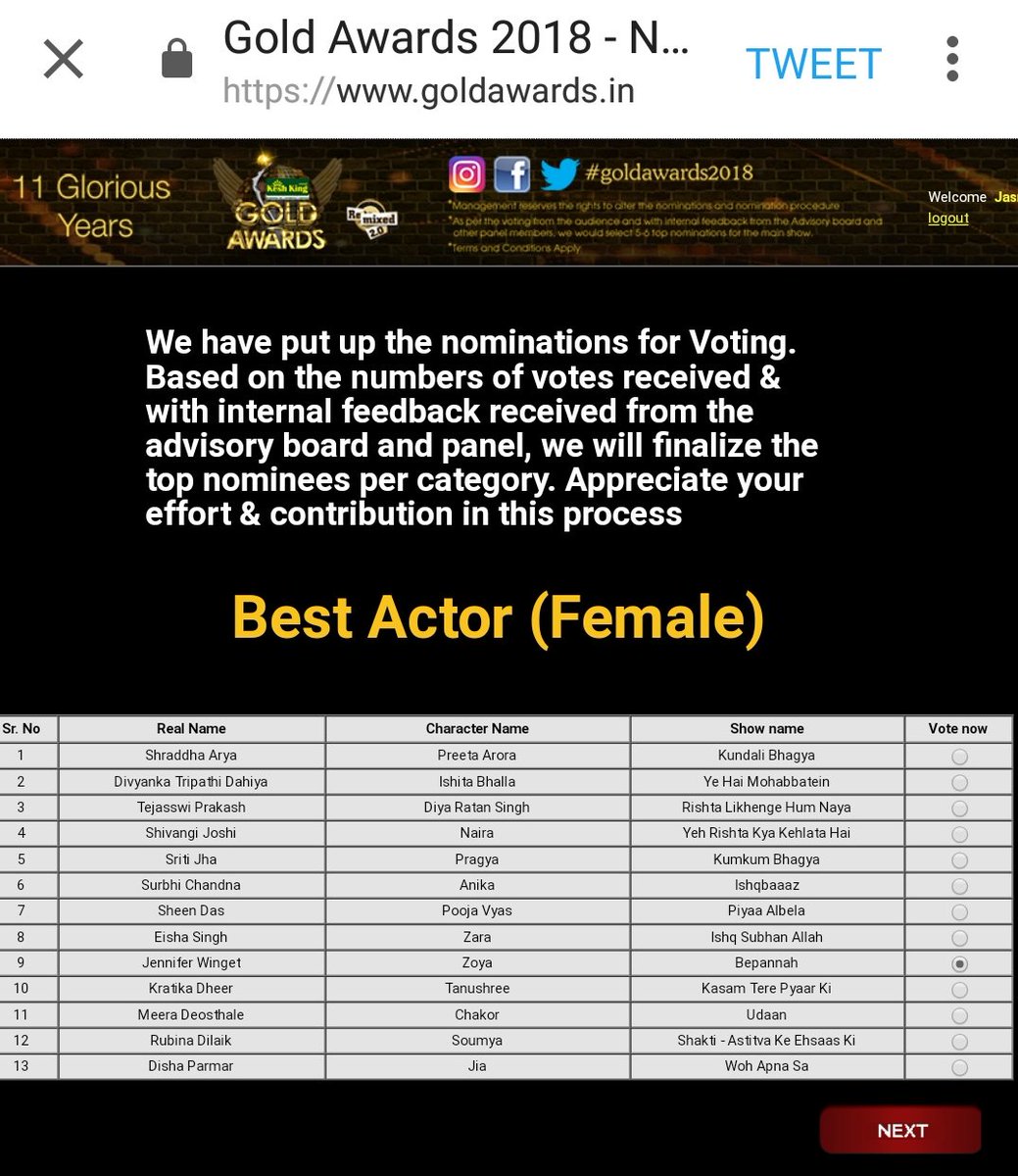 JenWingetTeam's tweet photo. Vote for #JenniferWinget in the following categories now on https://t.co/b6bMeTWiHY 👇
1) Best Actor Female 
2) Best Show #Bepannaah 
3) Best Onscreen Jodi 
4) Style Diva
5) Most Fit Actor Female https://t.co/NG6Ge1qduW