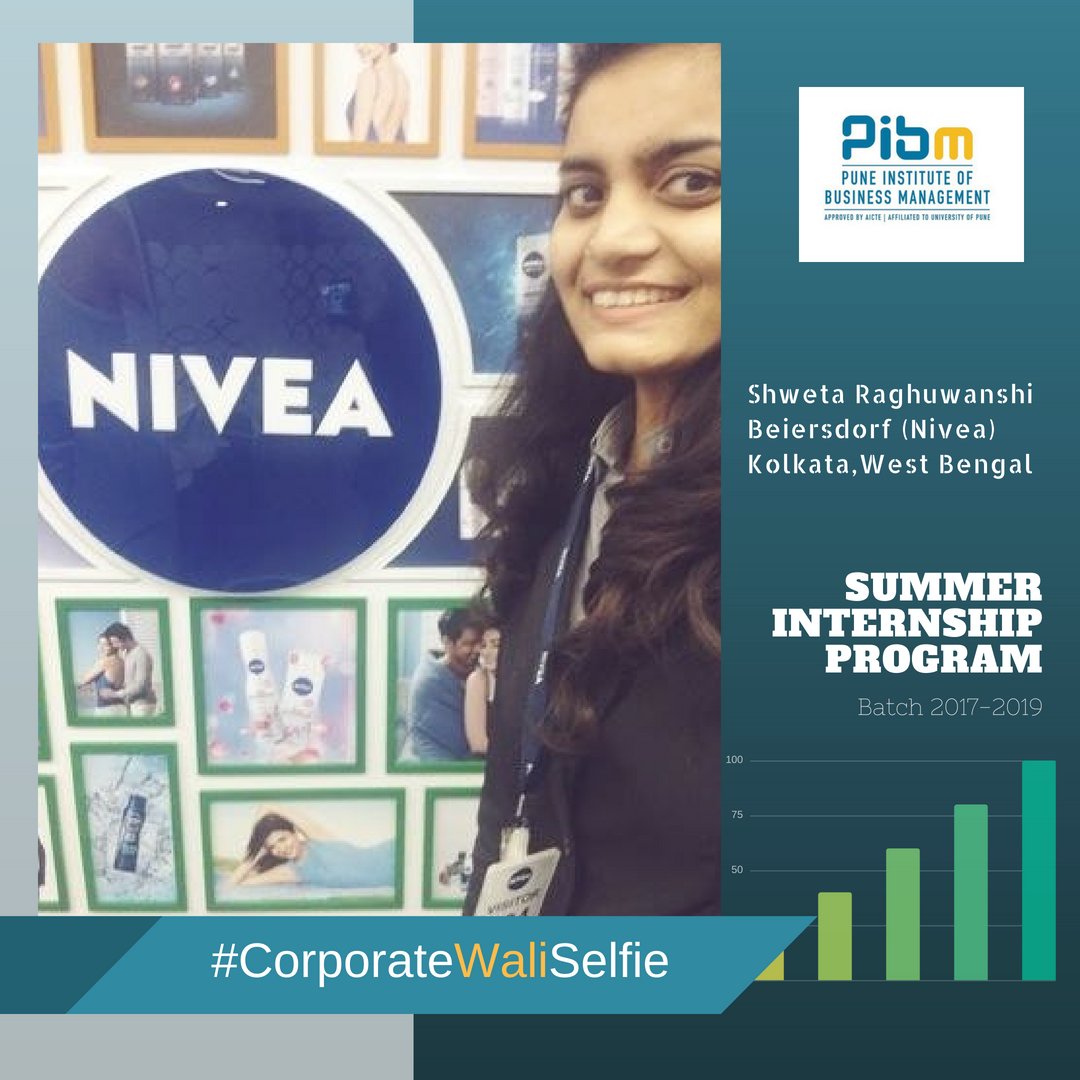PunePIBM's tweet photo. This emerging talent is learning the art of selling right from the Corporate Stalwarts, meet Shweta Raghuwanshi our Summer Intern at Nivea. We wish you all the LUCK & SUCCESS!!!
#CorporateWaliSelfie #PIBMSIP #SummerInternshipProgram #MastersWithPIBM #PIBMPune https://t.co/PGzWL43vG1