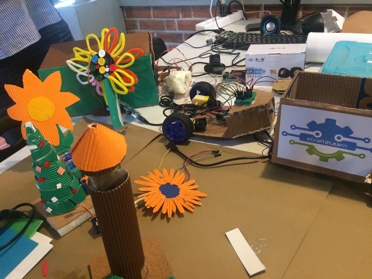 eCraft2Learn's tweet photo. During our visit @InnovAthens for the #eCraft2Learn project meeting, all partners had the chance to check the informal pilot site where students have been testing the eCraft2Learn ecosystem and creating robotic artefacts.
We give their creations a thumbs up!ππ https://t.co/EnRPsfouOv