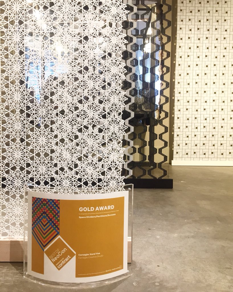 Honored to announce that our Xorel Vue Collection won #BestOfNeoCon Gold from <a href="/contractmag/">contractmag</a>. Stop by 10-112 to see these unique space dividers in person. #NeoCon2018