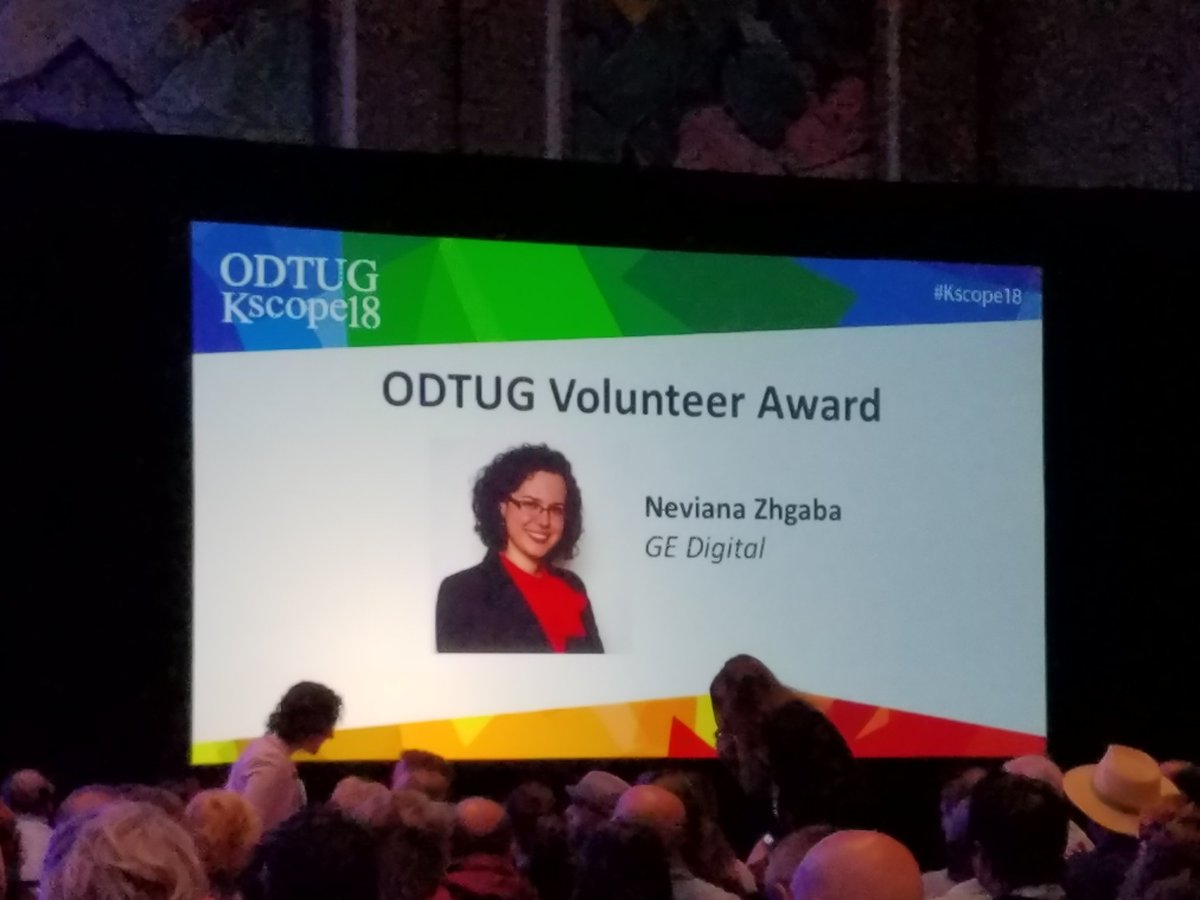 wmnall3's tweet photo. Great to see my co-worker recognized at #Kscope18 @NevianaZhgaba https://t.co/RlF4dlIeFN