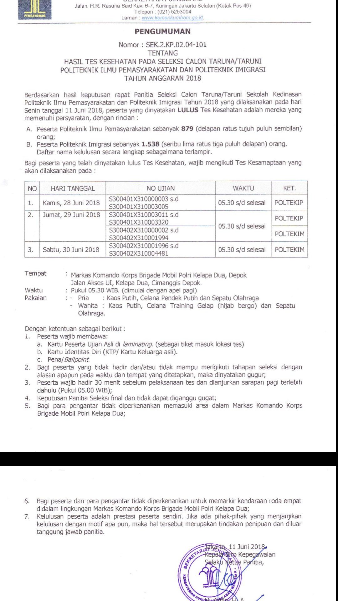 poltekip poltekim2019 Ð² Twitter "Selamat malam adik2 calon taruna Pengumuman kelulusan tes kesehatan dan jadwal tes kesamaptaan sudah dapat diunduh di