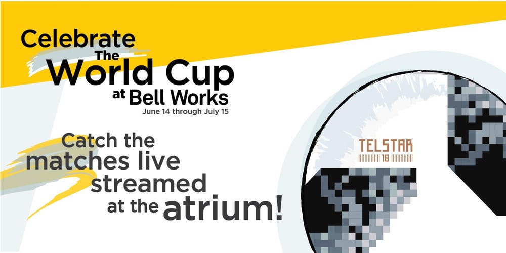 bell_works's tweet photo. Join us in the main atrium for the 2018 @FIFAWorldCup, starting next Thurs., June 14 until Sat., July 15. We’ll have a livestream and hangout set-up for all of your viewing needs. Bell Labs is making a special appearance on the game ball! RSVP here: https://t.co/VCDKI84aOL https://t.co/ZEARJbaW1U