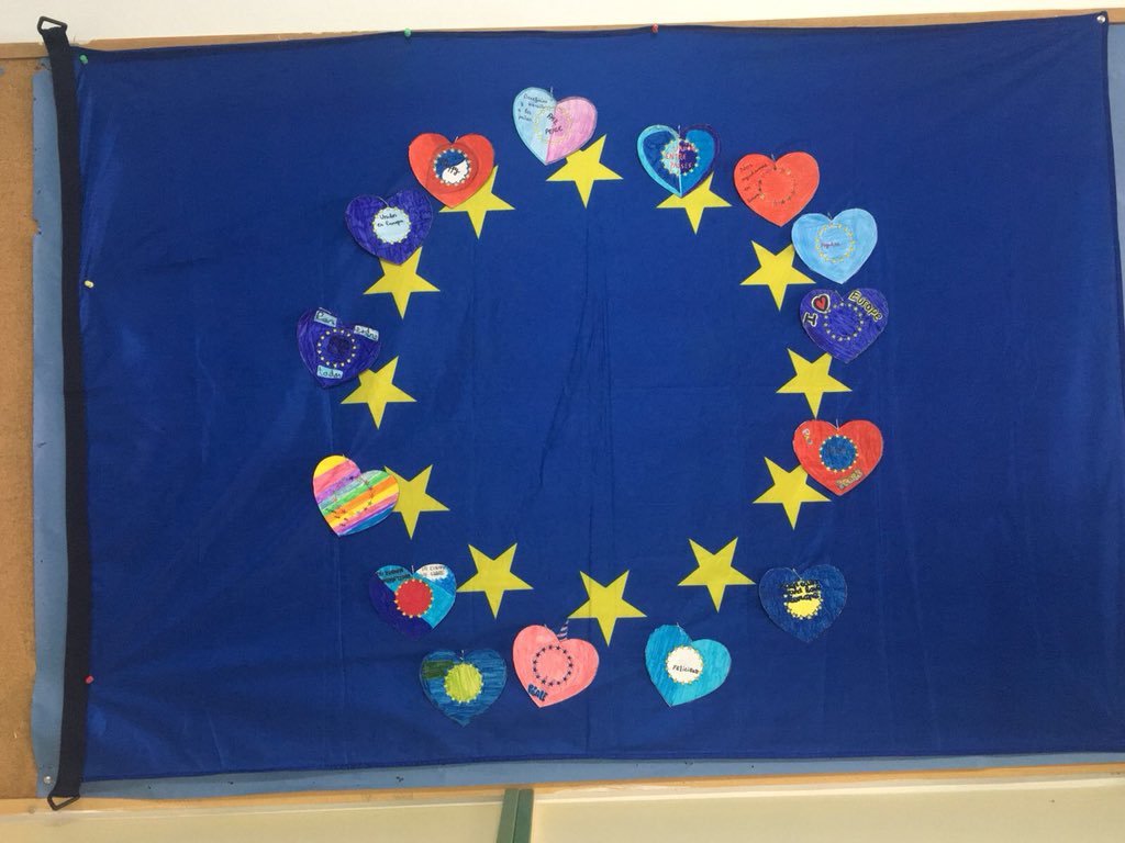 STeresaLeon's tweet photo. Los alumnos del IES Rusadir de Melilla comoparten con nosotros sus estrellas en respuesta a los corazones enviados por nuestros alumnos el #díadeeuropa. #conferenciadelosniños, saludos desde el #CSTLeón https://t.co/CuYQ6mib0I