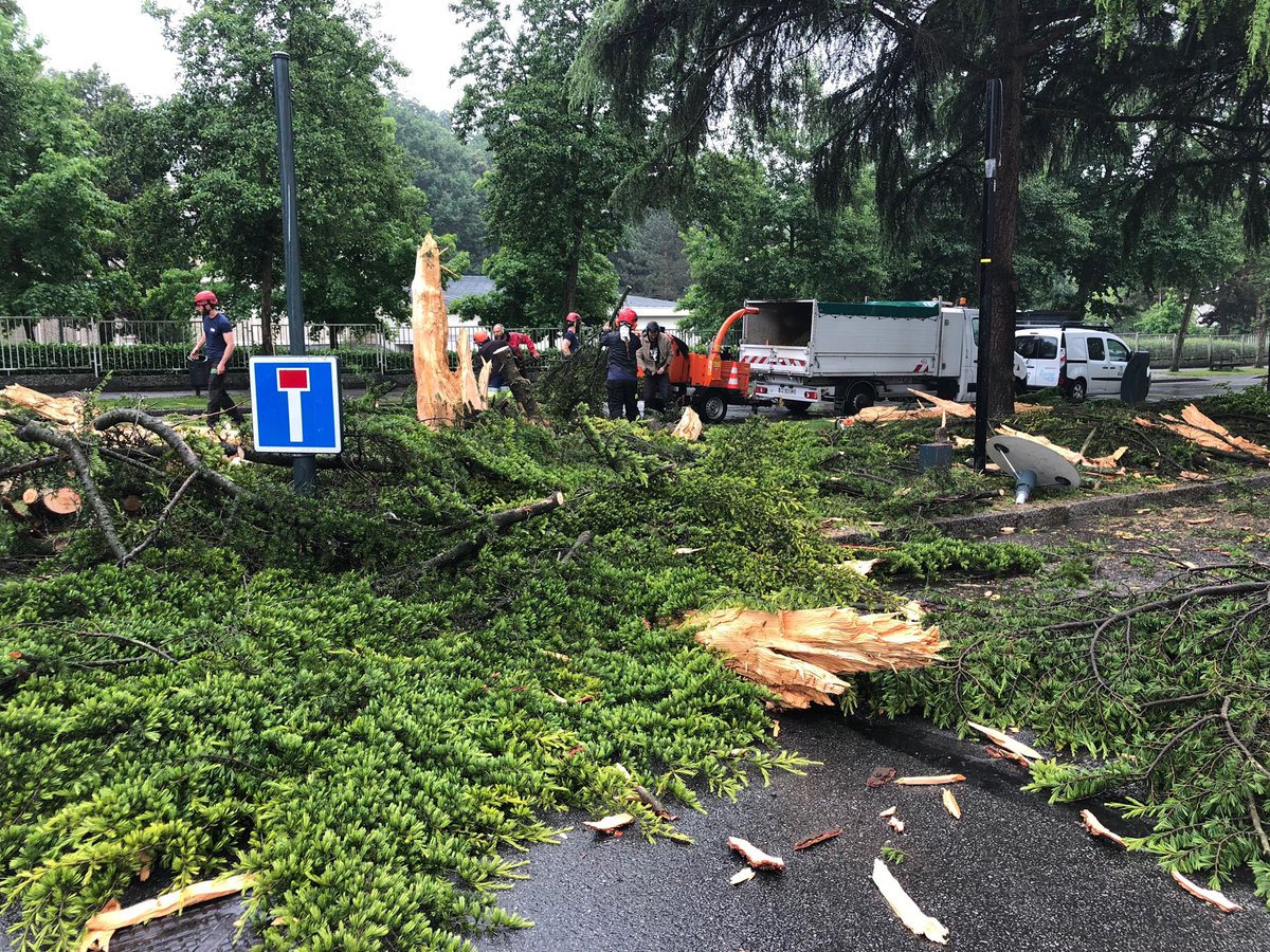ouestfrance35's tweet photo. #Rennes Un arbre foudroyé devant le lycée Bréquigny à Rennes. Les agents de la Ville réparent les dégâts https://t.co/z9NsKDQeDh