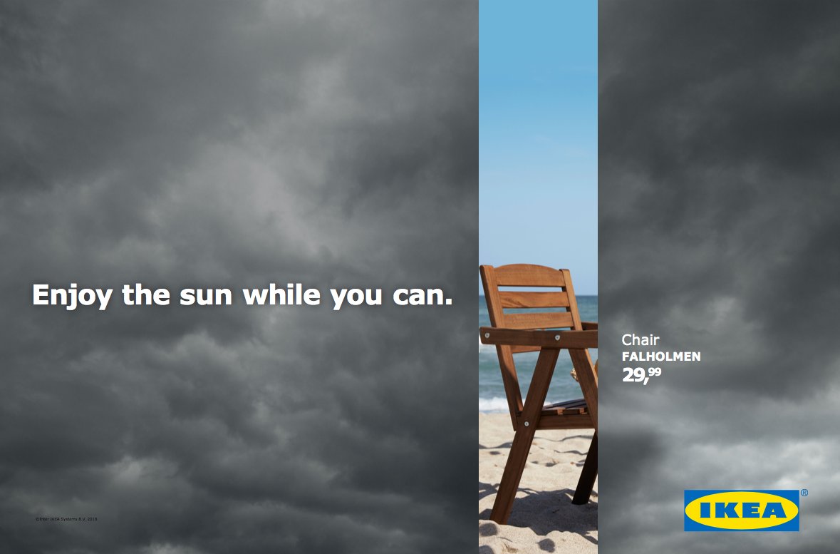 IKEA and <a href="/DDBBrussels/">DDB Brussels</a> created an original and graphic poster campaign to reflect the Belgian weather.

#IKEA #DDB 

bit.ly/2LFBd0k