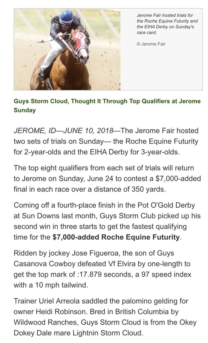 GranadaFarms's tweet image. Tempting Finale (#TemptingDash-Uzoom Corona, by #Azoom) qualifies to the EIHA Derby at Jerome Fair on Sunday. Congratulations to the connections! Bred by Stone Chase Stables Llc, owned by CG Racing LLC and Marcus Curtis, trained by Garth A. Blattner, ridden by Kylie Schoonover.