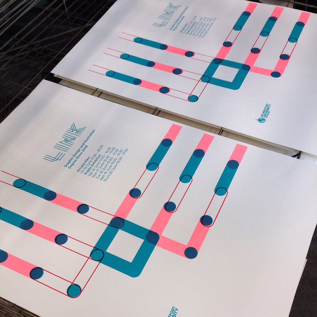linkgdil1518's tweet photo. Our screenprint posters are up around #dmu and #leicester 👀👍🏻 Only 4 days until our degree show opens!  #graphicdesign #illustration #degreeshow2018 #degreeshow #link2018 #gdil1518 https://t.co/XbSPuBxlIJ