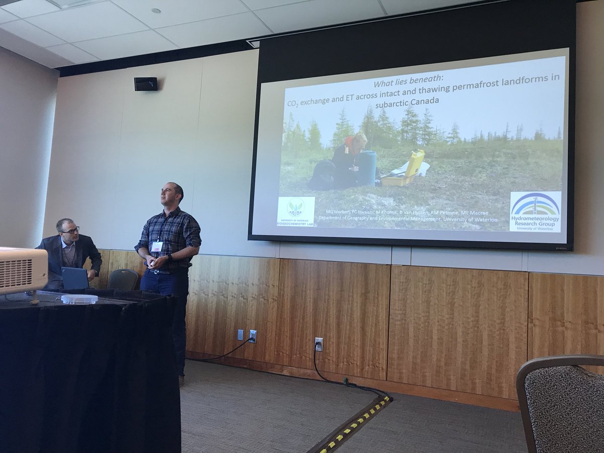 <a href="/MatthewQmar/">Matt Q Morison</a> presenting some of his work with <a href="/UW_Hydromet/">Richard Petrone</a> lab and my lab at #CGU2018