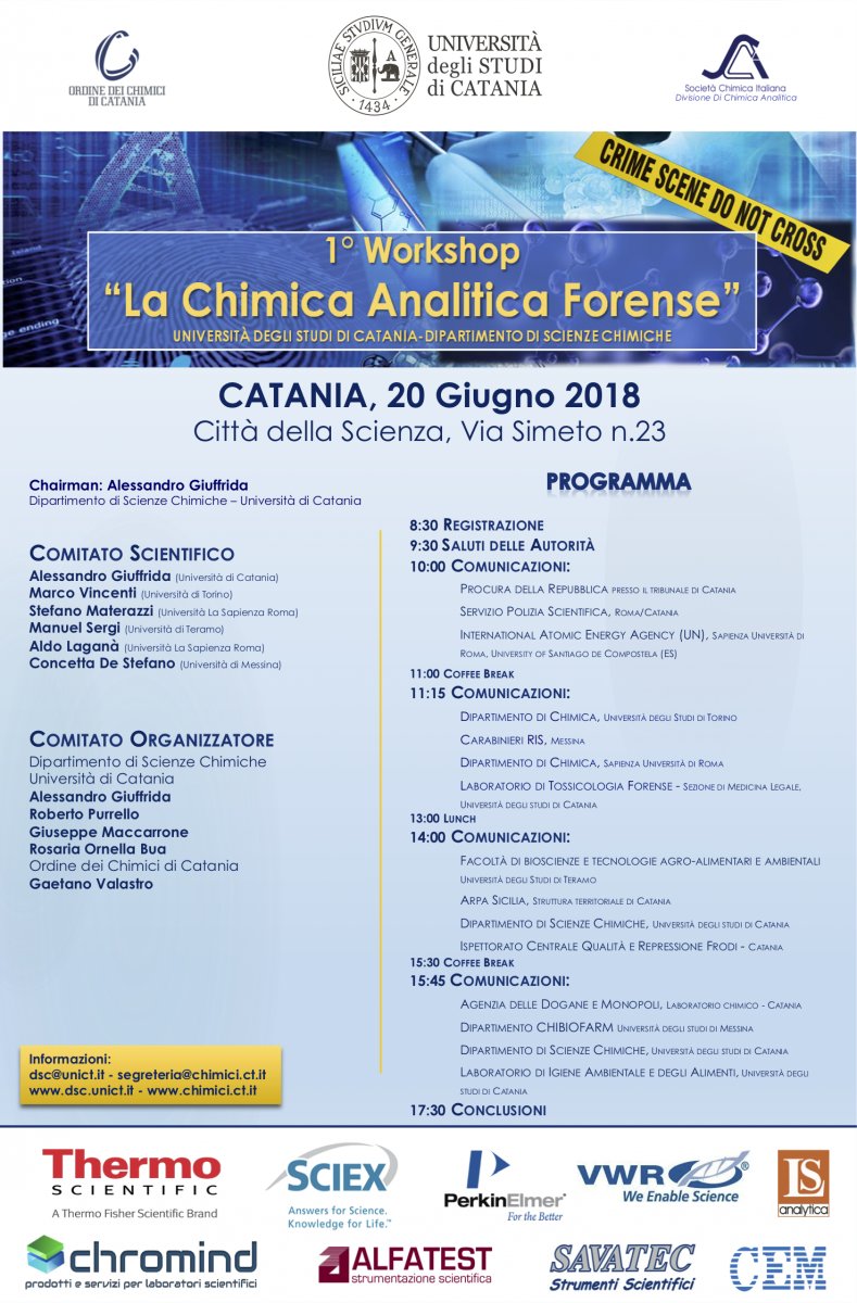 SavatecStrum's tweet photo. La Savatec Strumenti vi invita al 1° workshop “La Chimica Analitica Forense”, che si terrà presso l’Ateneo di Catania il prossimo 20 giugno 2018. @uni_ct #chimica #chimicaanaliticaforense #chimicaforense #chimicaanalitica #workshops #Catania #scienza https://t.co/kufQblPegP