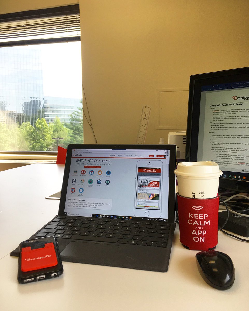 EventpediaApp's tweet photo. How to get through Monday’s at the office: coffee and #Eventpedia swag (but mostly coffee) #KeepCalmAndAppOn 📲☕️ https://t.co/Y0qndjs1s5