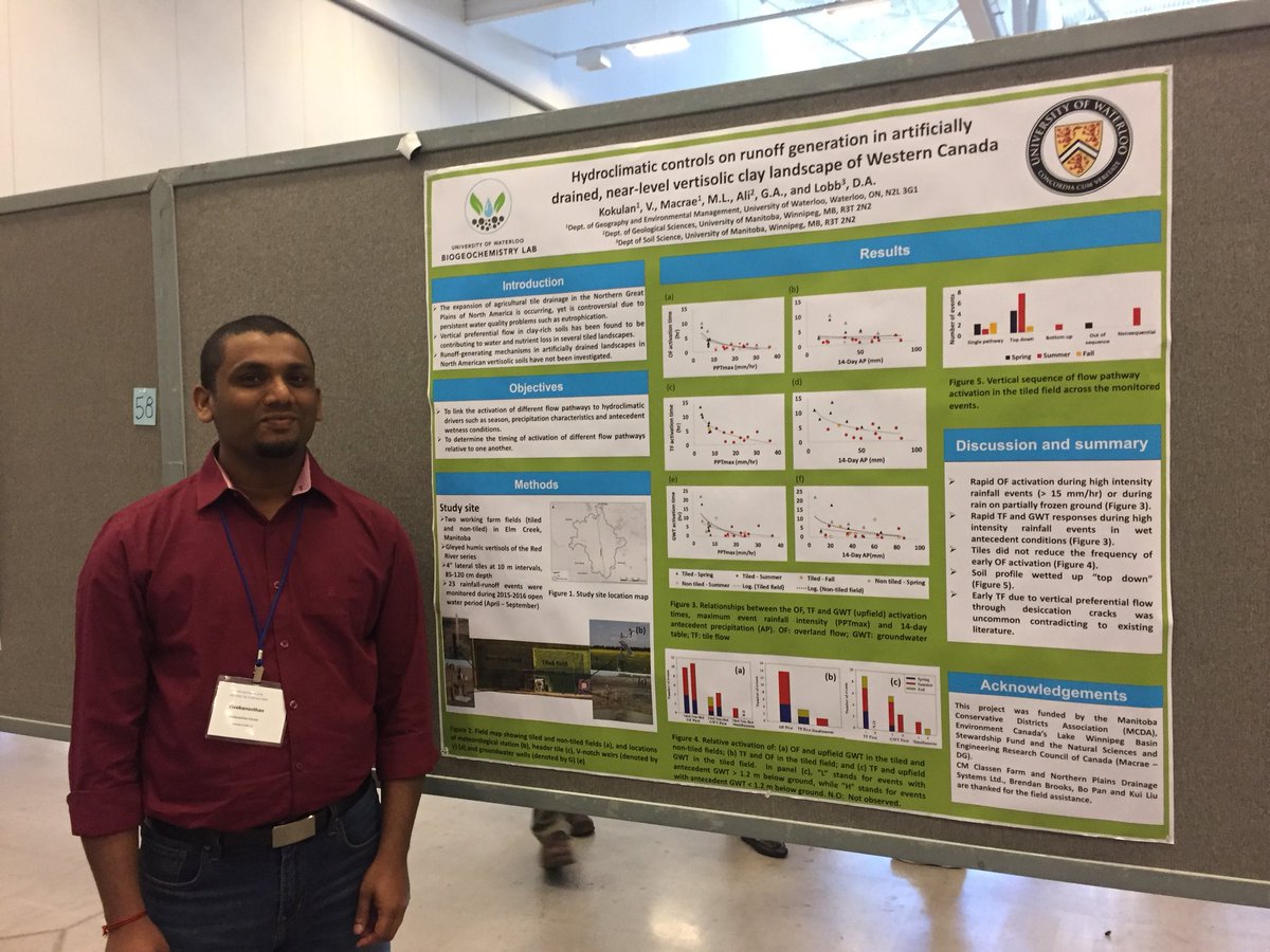 .<a href="/KokulanV/">Kokulan</a> presenting his work on runoff generation in vertisolic clay soils. Spot 57 #CGU2018 <a href="/merrinm/">Dr. Merrin Macrae</a>