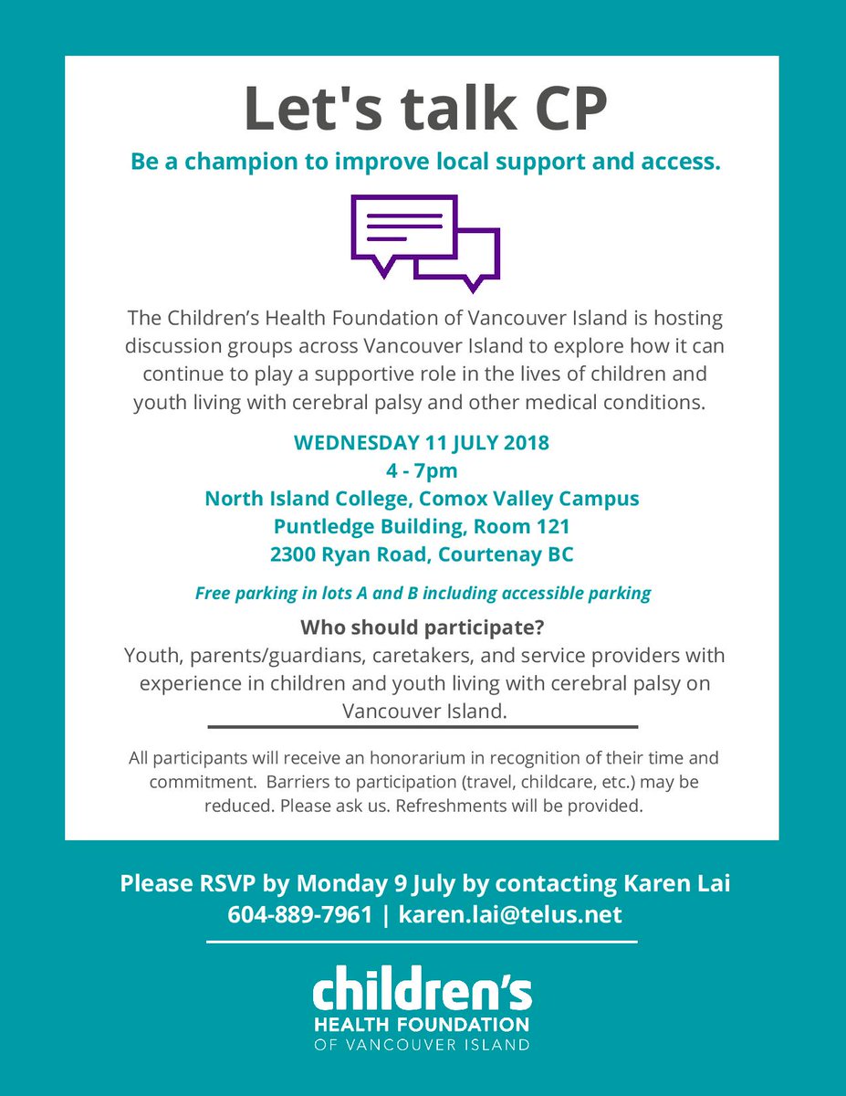 A discussion about Cerebral Palsy happening in Comox on July 11th! Please RSVP!