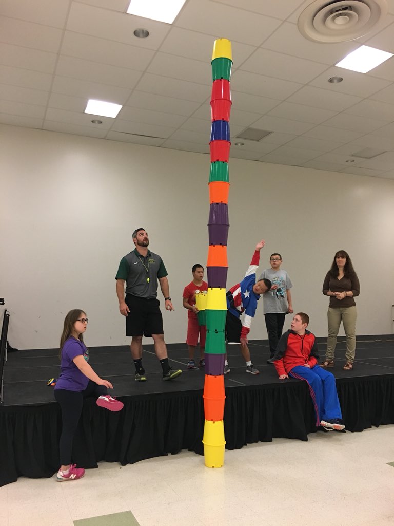 20 was the number but I think we can beat it! #bucketstackchallenge #adaptedPE #PEgames