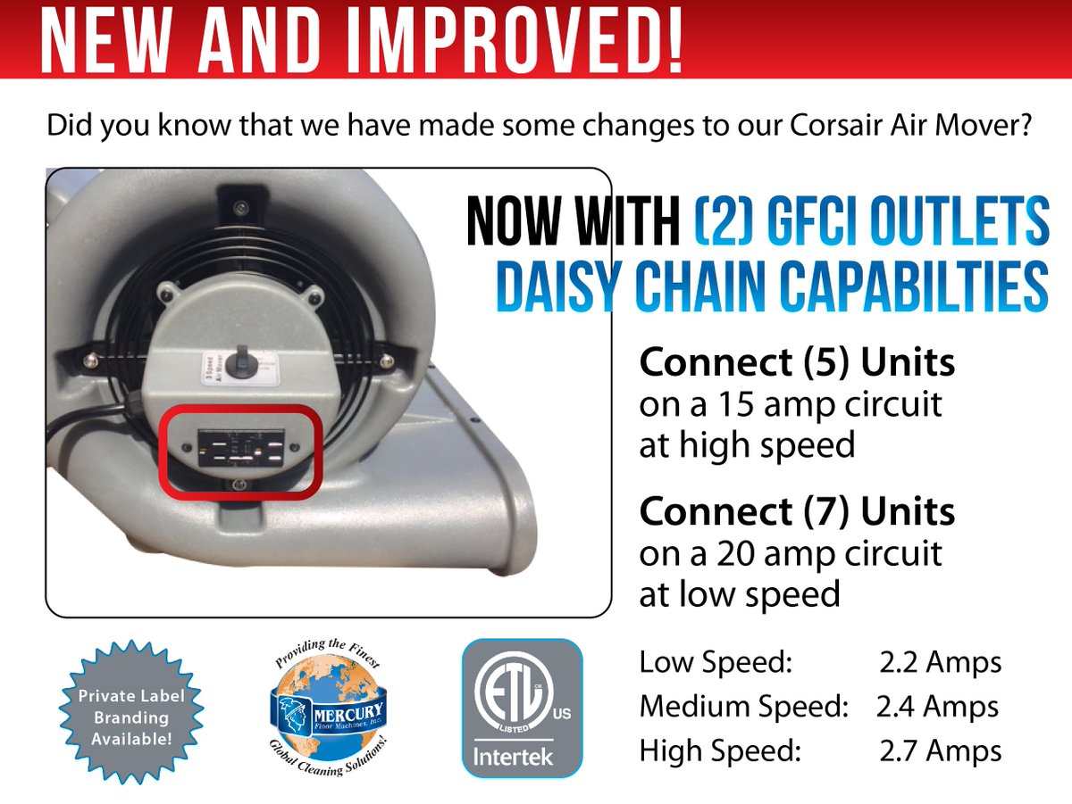 UltimateSolTeam's tweet image. Did you know that we have upgraded our Corsair Air Mover to include (2) GFCI outlets for daisy chain capabilities? To celebrate, we are featuring it in our June Promo! See our last post. mercuryfloormachines.com | 1-800-983-5834 #airmover