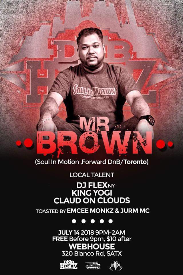 We are excited to have for the 1st time in Texas:  Mr. Brown !!
July 14 at Web House
#dnb #drumandbass #drumandbassmusic #mrbrown #sanantonio #Texas #dnbculture #satx