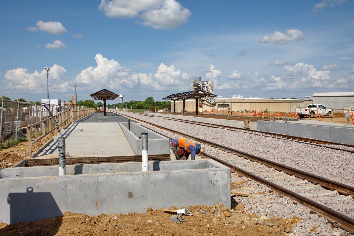 TrinityMetro's tweet photo. What's new with #TEXRail? New passenger platforms are under construction at the Smithfield Station @CityofNRH. #MasterPlanInAction https://t.co/s2MxZTVu29
