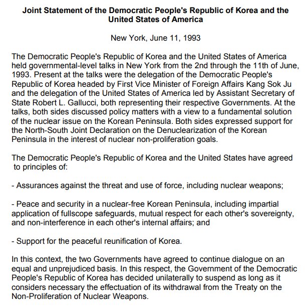 nktpnd's tweet image. Twenty-five years ago, today, the US and #NorthKorea put pen to paper on their first post-Korean War joint statement after governmental talks in New York. #TrumpKimSummit (More history from @Joshua_Pollack here: armscontrolwonk.com/archive/120535…)