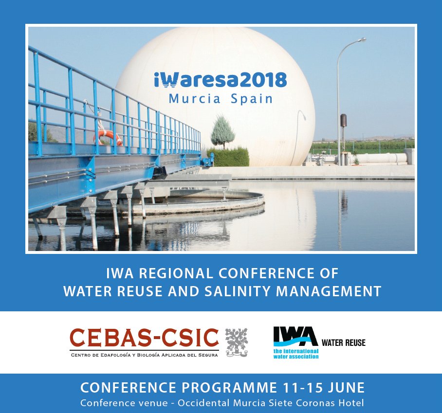 Saleplas's tweet photo. Nos vemos en la Conferencia Regional sobre #Reutilización de #Agua y #Salinidad, organizada por CEBAS-CSIC e #IWA en Murcia. @iwaresa2018  Más info: https://t.co/jlPQmMWZ4D https://t.co/FErmosbpAm