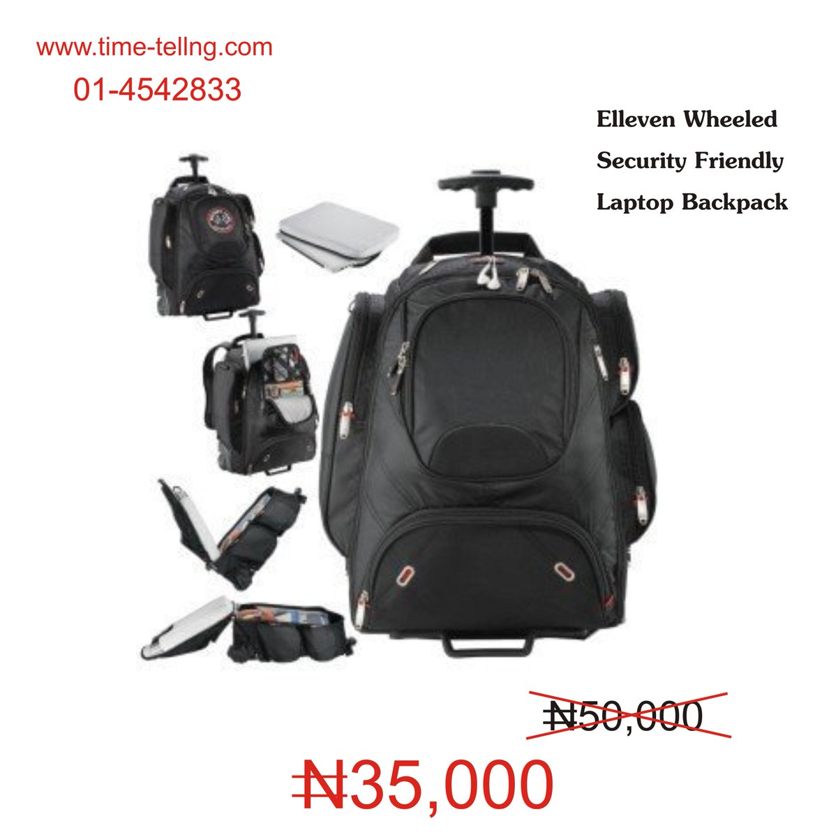 TimeTellNG1's tweet image. ELLEVEN WHEELED SECURITY FRIENDLY LAPTOP BACKPACK
Gender: Unisex Adult
Material: Nylon 
Size: 17"
Brand: Elleven
Style: Laptop Bag
Type: Backpacks 
Color: Black
Features: Rolling, Expandable, Lightweight, Water Resistant
#BackPack #SecurityFriendly #WheeledBackPack #LightWeight