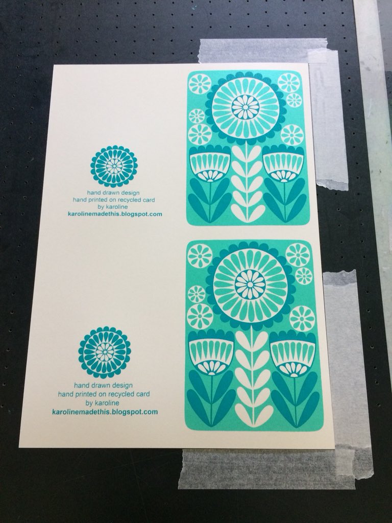 KarolineRerrie's tweet photo. Hot outside but always the right temperature for #screenprinting in my #homestudio; cold. Using #metallicinks isn’t a problem so I’ve been #printing plenty more #greetingcards. https://t.co/jEnCoI0aWU