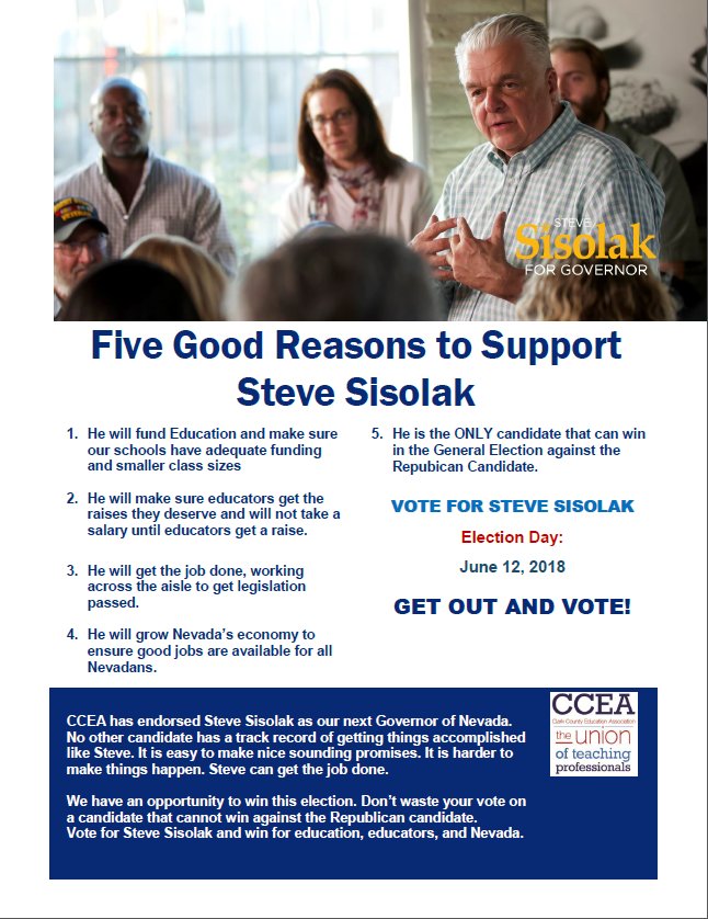 cceanv's tweet image. There's only one Candidate that will Lead Nevada and be a champion for educators, @SteveSisolak #TeamSisolak #GOTV June 12th