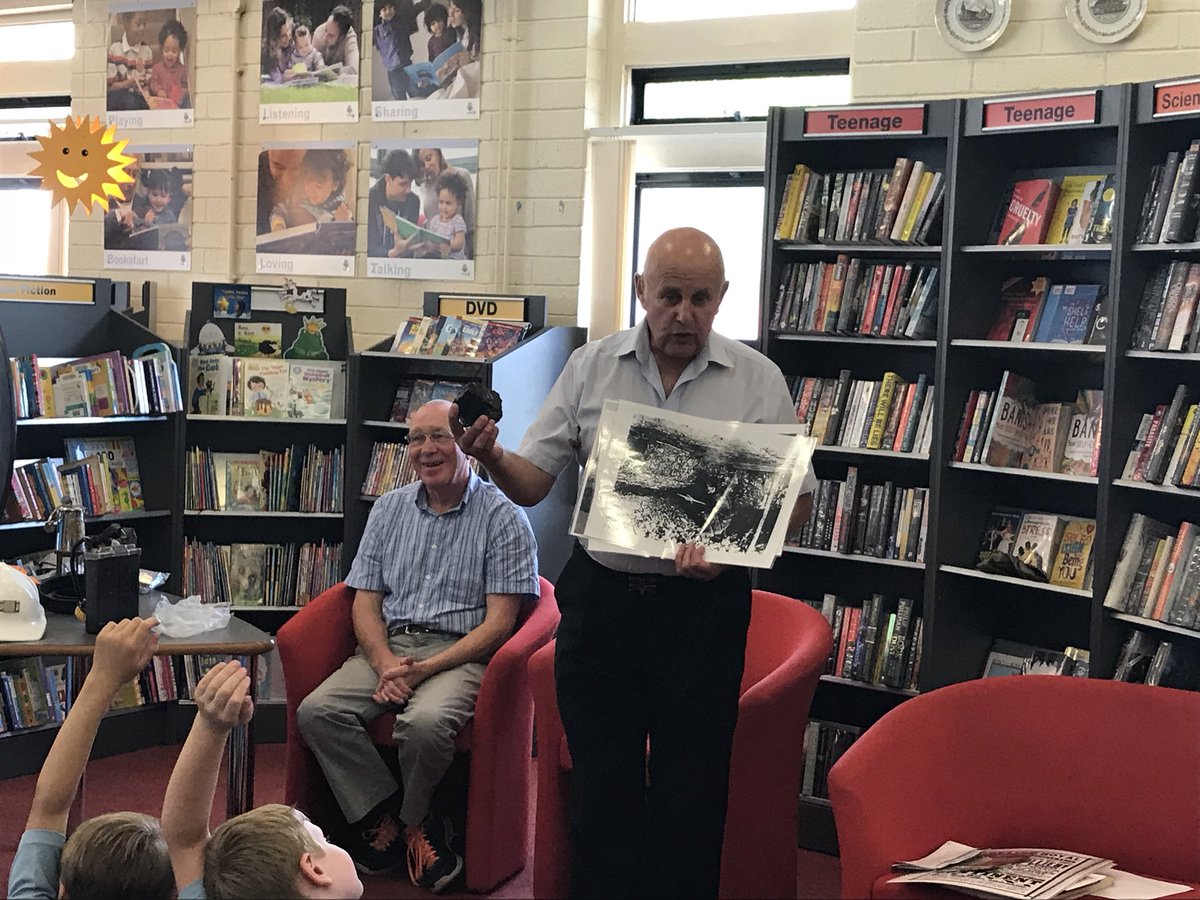 MandiB_'s tweet photo. Another wonderful class visit with @colinrooney2 and #EricFoster today @STHLibraries #HaydockLibrary as we look at the history of coal mining and commemorate #140years since #TheWoodPitDisaster and remember the 204 lives lost https://t.co/LBbjZkbQQv