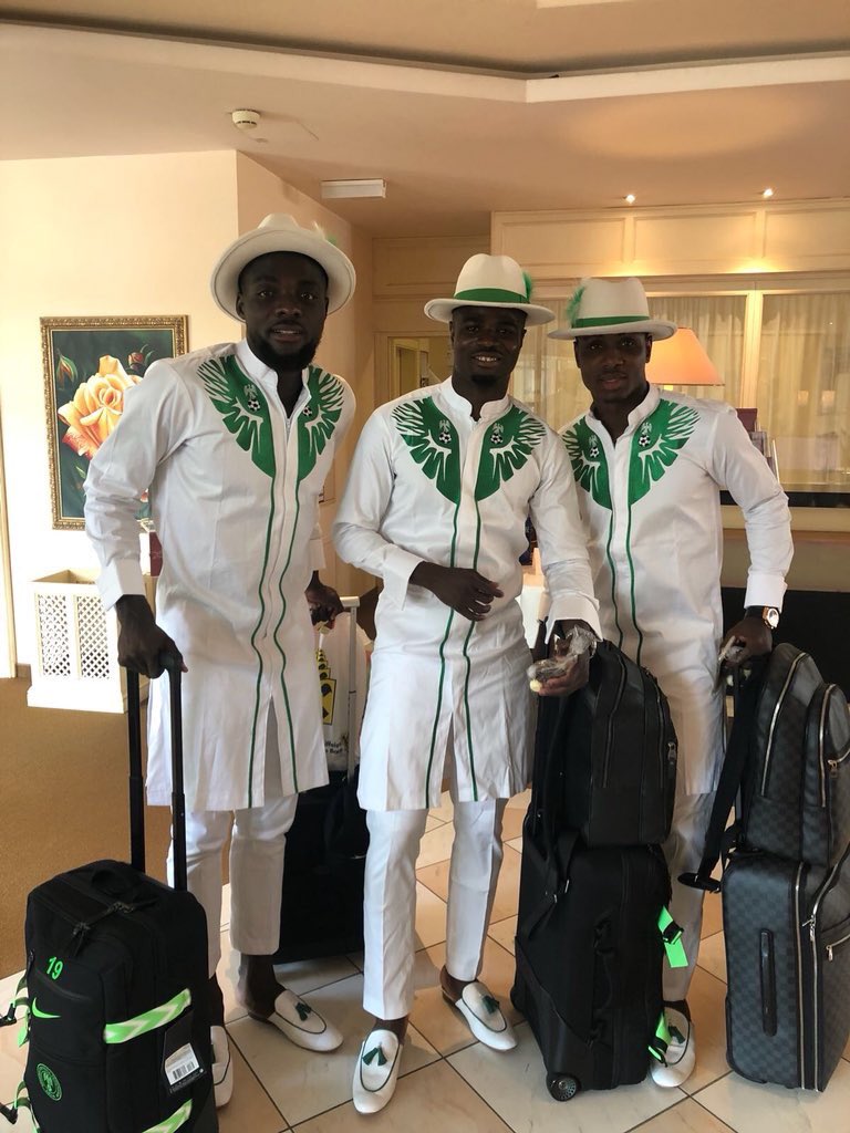 Travon's tweet photo. Nigeria should be advanced to the #worldcup final for these team travel outfits alone. https://t.co/OALUmYcc4f