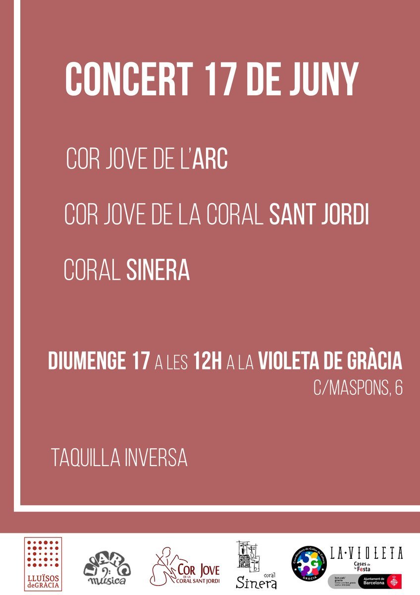 corjovestjordi's tweet image. 🔴Últim concert del curs!!!🔴
Tindrem el plaer de cantar juntament amb la @CoralSinera i el Cor Jove de l'Arc!
Mostrarem part del nostre repertori de rius i mars
📌La Violeta de Gràcia (Carrer de Maspons, 6)
📆Diumenge 17 de juny
🕛12:00
Un concert matinal que no et pots perdre!