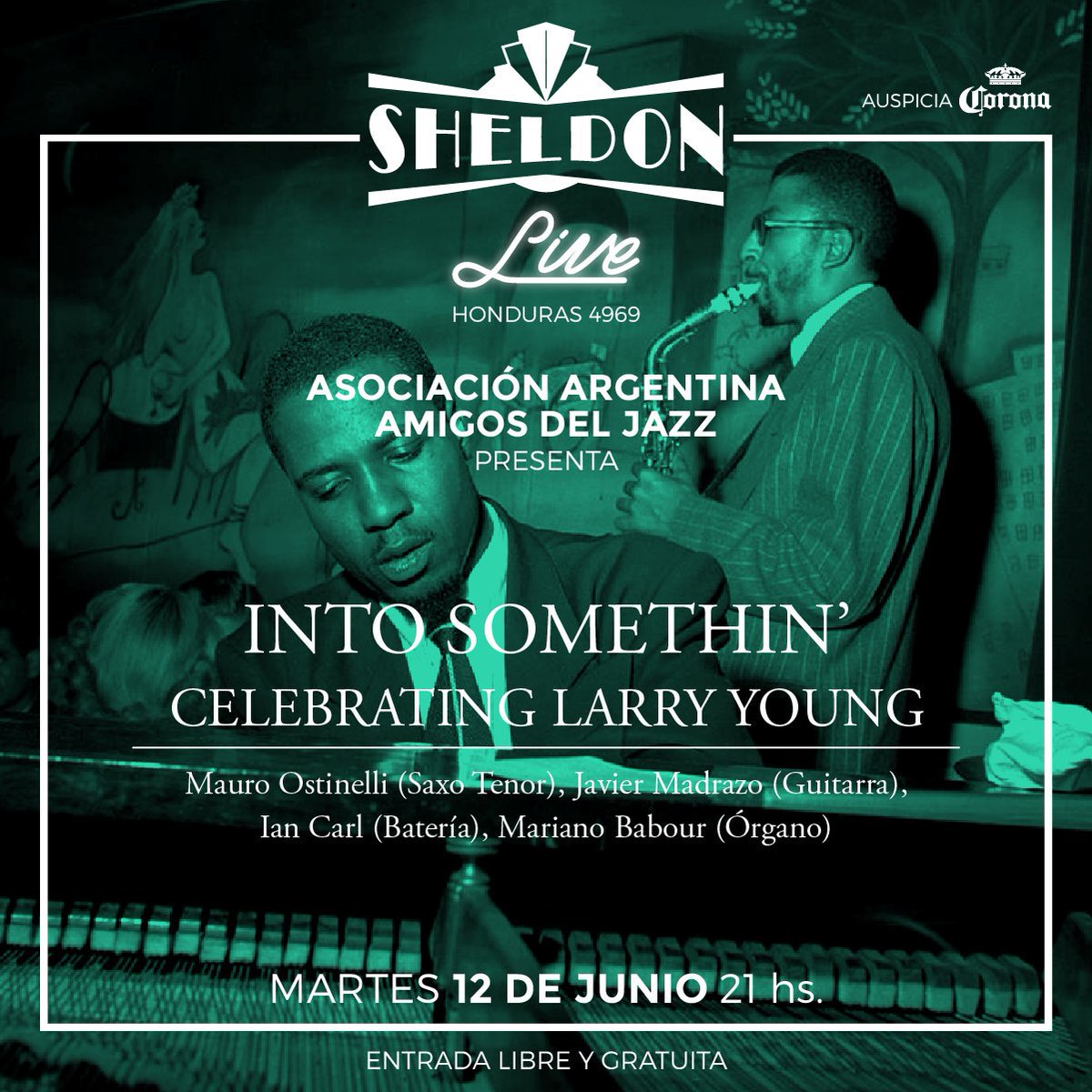 Este Martes, músicos jóvenes interpretarán a un grande: Larry Young. Los esperamos como siempre en @Sheldonbar con excelente cocina, muy buena coctelería, en un espacio único <a href="/todonoticias/">TN - Todo Noticias</a>
<a href="/nochesjazzblues/">Ph Fernando Ibarra - Noches de Jazz & Blues</a>
@jazzandcash <a href="/mkanen/">martín kanenguiser</a> <a href="/AnimalesdelJazz/">Animales del Jazz</a> <a href="/jazzeandoweb/">Jazzeando</a> @JazzBlue1007 RT #Jazz