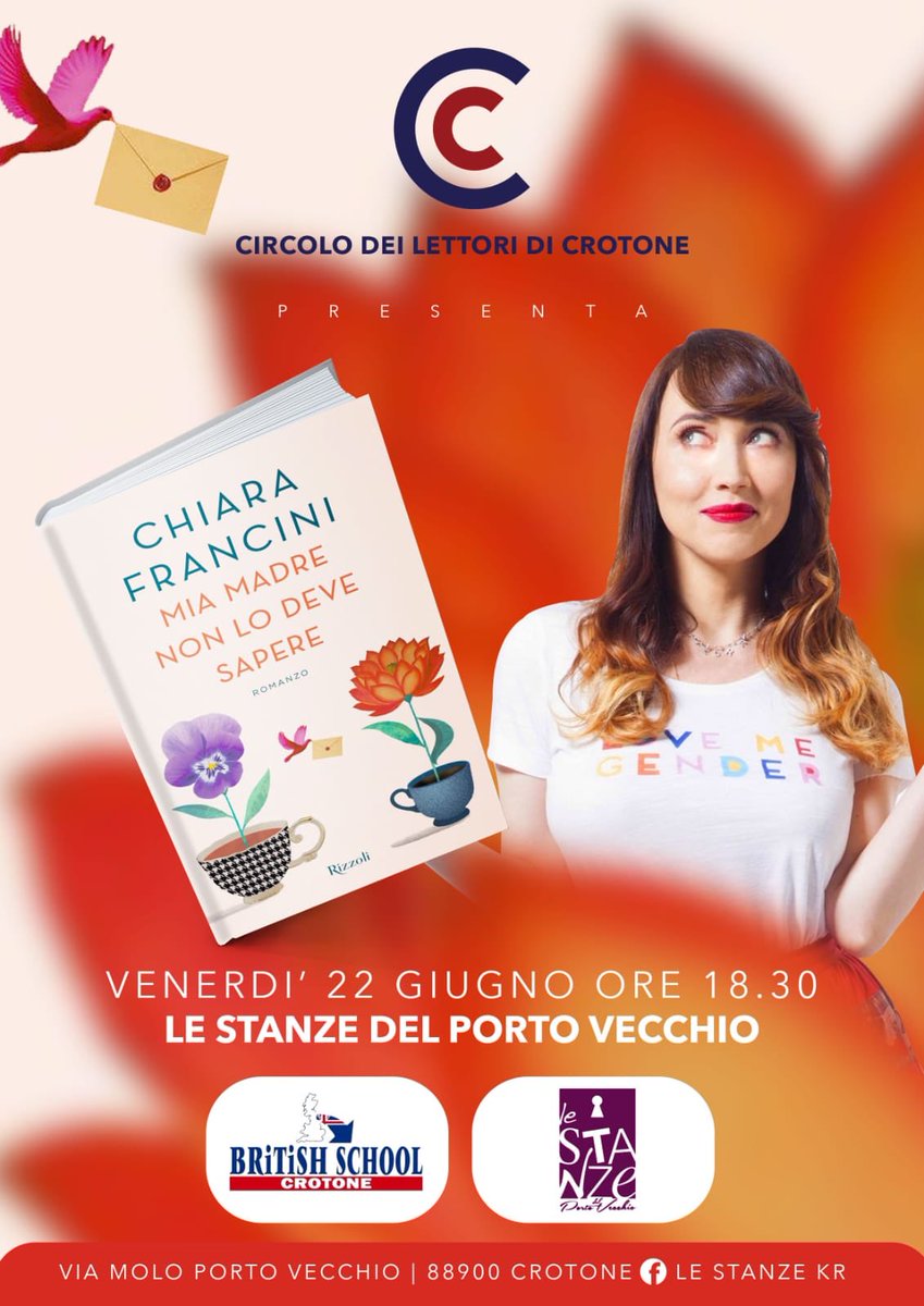 LettoriKr's tweet photo. @chiarafrancini torna #crotone ospite del @LettoriKr in collaborazione con #BritishSchool. Venerdì 22 giugno ore 18.30 a #LeStanze https://t.co/zqkKq10bTR