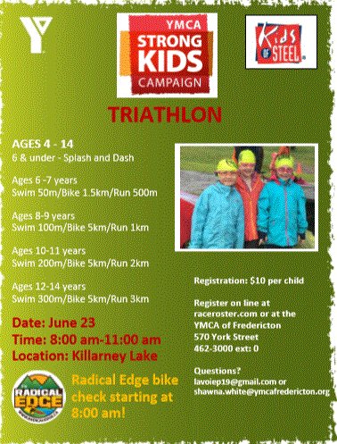 Register your kids at the Welcome Desk or Raceroster.com!  Save the date June 23 at Killarney Lake.  
In Support of #ymcastrongkids #tellyourfriends