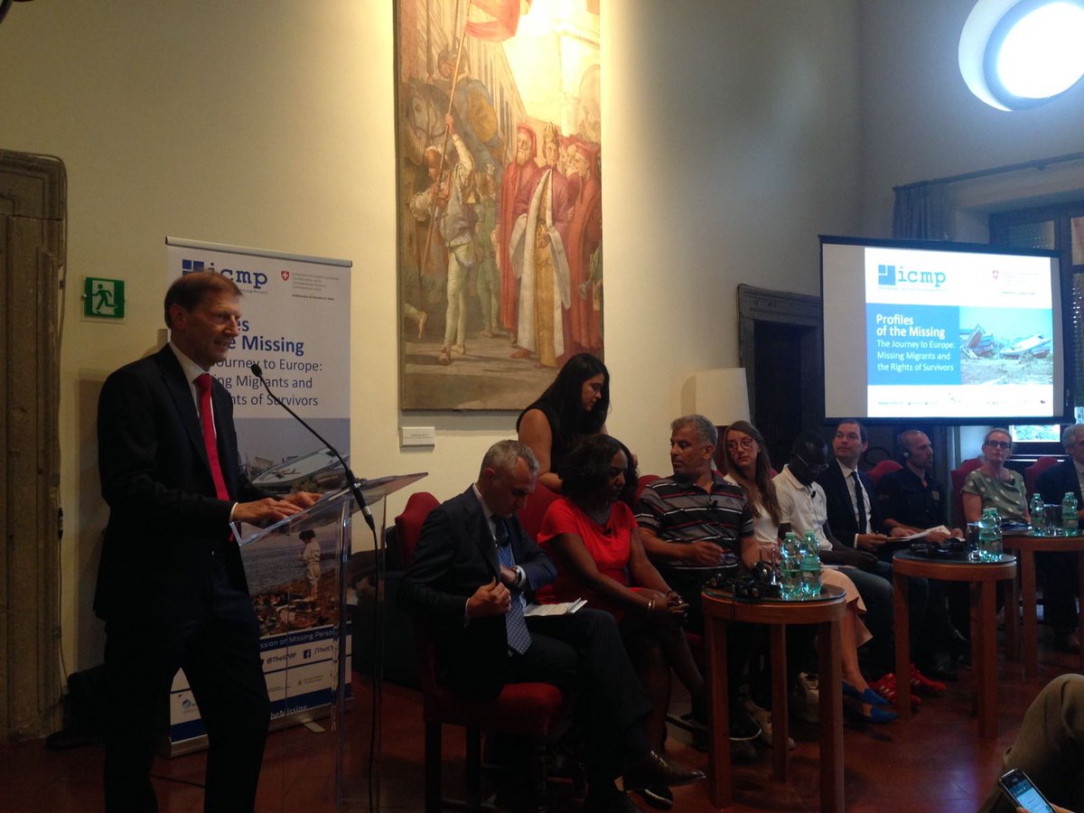 TheICMP's tweet photo. Swiss Ambassador Giancarlo Kessler opens the Profiles of the Missing event in Rome. @ambasciatasvizz #ProfilesOfTheMissing
@MigrantsotMed @yazda @SyrianCenter @CILD2014 https://t.co/E5ufW374Hz