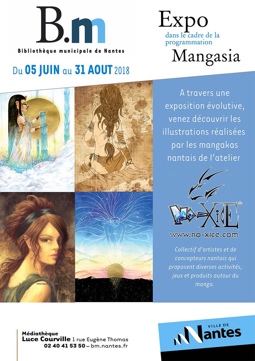noxice's tweet photo. Retrouvez-les dessinateurs de No-Xice© à l'exposition de la médiathèque Luce Courville à Nantes, dans le cadre de l'évènement #Mangasia, organisé par @nantesfr ! L'exposition aura lieu du 5 juin au 31 août 2018 !
Toutes les infos sur le site : https://t.co/ODdwsQ6cFr https://t.co/FBJc3UOiKt