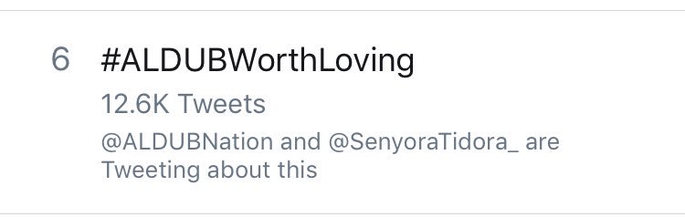 Now trending on the 6th spot!

#ALDUBWorthLoving