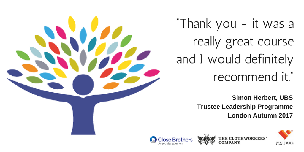 TrusteeLeaders's tweet photo. With expert speakers and a free #charitymatching service, our #Trustee training sets an industry standard. Join us in 2018 and #BeOnABoard. One day courses in Sept and the full course commences in Oct: https://t.co/a44wbSmmwB
@OfficialCause4 @CloseBrothersAM @ClothworkersCo https://t.co/BWfeNM0GMI