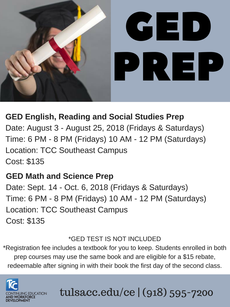 Need help preparing for the GED exam? You will have the opportunity in our GED prep courses to increase your skill level in all four topics, in two classes. If you have questions or need help enrolling, please give our office a call at (918) 595-7200. bit.ly/2I28S7l
