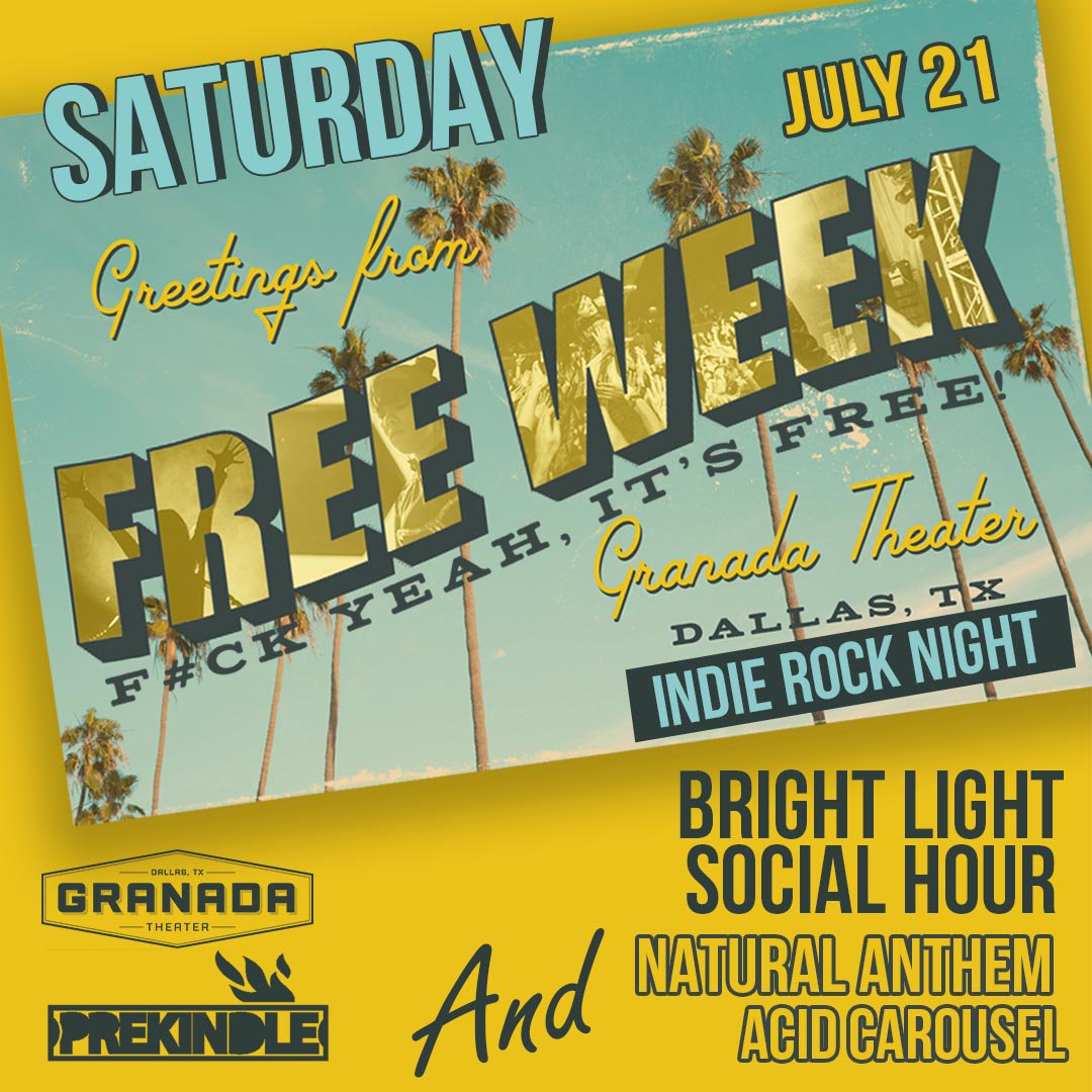granadatheater's tweet photo. Saturday night during Free Week is gonna be a night of Indie Rock awesomeness with @tblsh, @NaturalAnthem_ and #AcidCarousel. Join us for a week of awesome music as we toast to you, the fan, with a week of great tunes for FREE.
More info → https://t.co/B93wG9toBf https://t.co/l4VGg73xQt