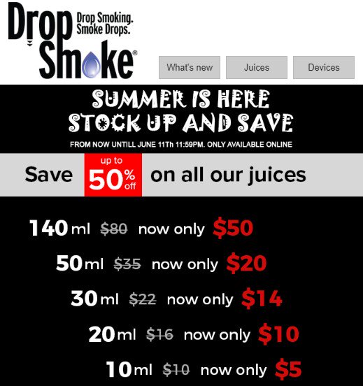 dropsmoke's tweet photo. 11 Hours Left! Dropsmoke Summer Stock Up Sale 💧💨 - https://t.co/398UPsfc3e https://t.co/rDIEvbOqnX