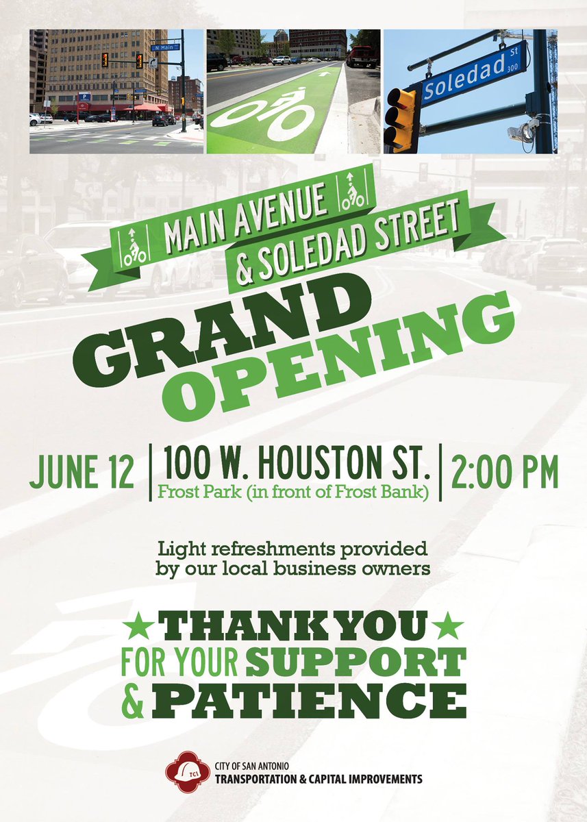centrosa's tweet photo. Completed streets and FREE food and music. Life is good. #downtownsatx https://t.co/oL68FpVC9P