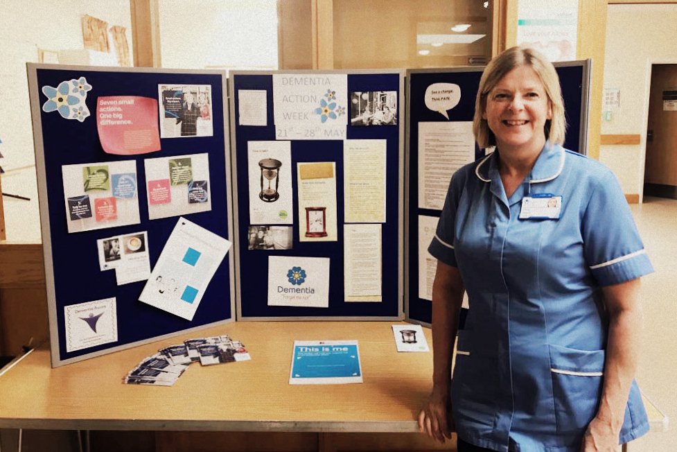PilgrimsHospice's tweet photo. Nurses from @PilgrimsHospice #Ashford, #Canterbury and #Thanet raised awareness of the small things that can be done to change the lives of people affected by dementia during @alzheimerssoc's Dementia Action Week (21-28 May): https://t.co/LcEcI3eflw 💙 #PilgrimsLife #CarersWeek https://t.co/i0JzgXFNVo