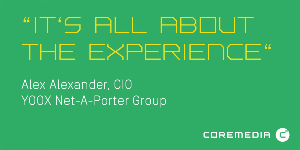 CoreMedia's tweet photo. "It's all about the experience" says @ynap's CIO. As a brand or technology executive you must pursue efficiency and create iconic customer experiences at the same time. We help brands with both. See you at #SFConnections booth 539 #IconicContentCommerce https://t.co/LbAmEx2vEm https://t.co/WUH6fTRdzx